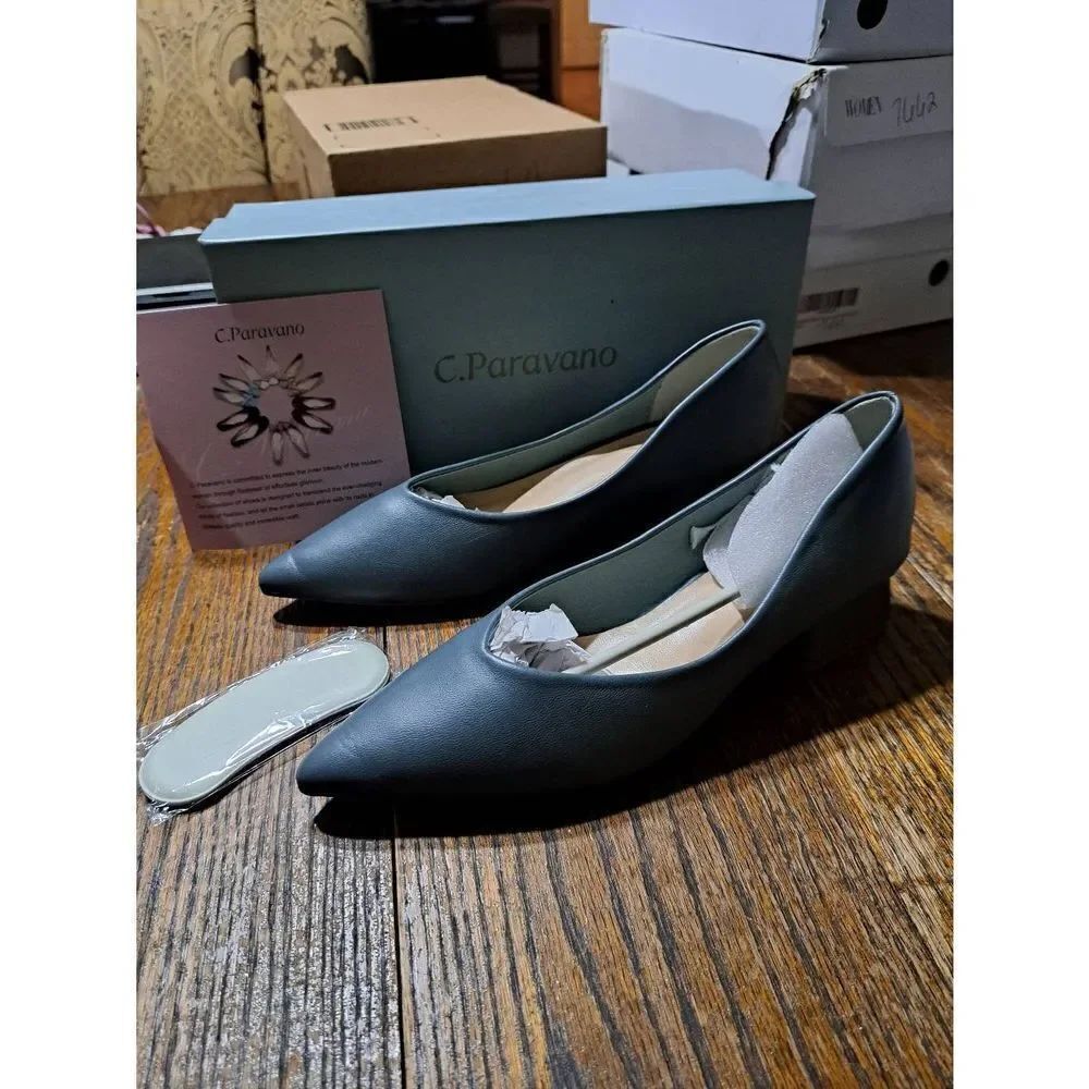 Size 6 C Paravano Blue C Mid Pointed Toe Square Heel Shoes
